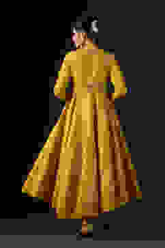 Rohit Bal Mustard Cotton Silk Anarkali Printed Suit Set image number 5