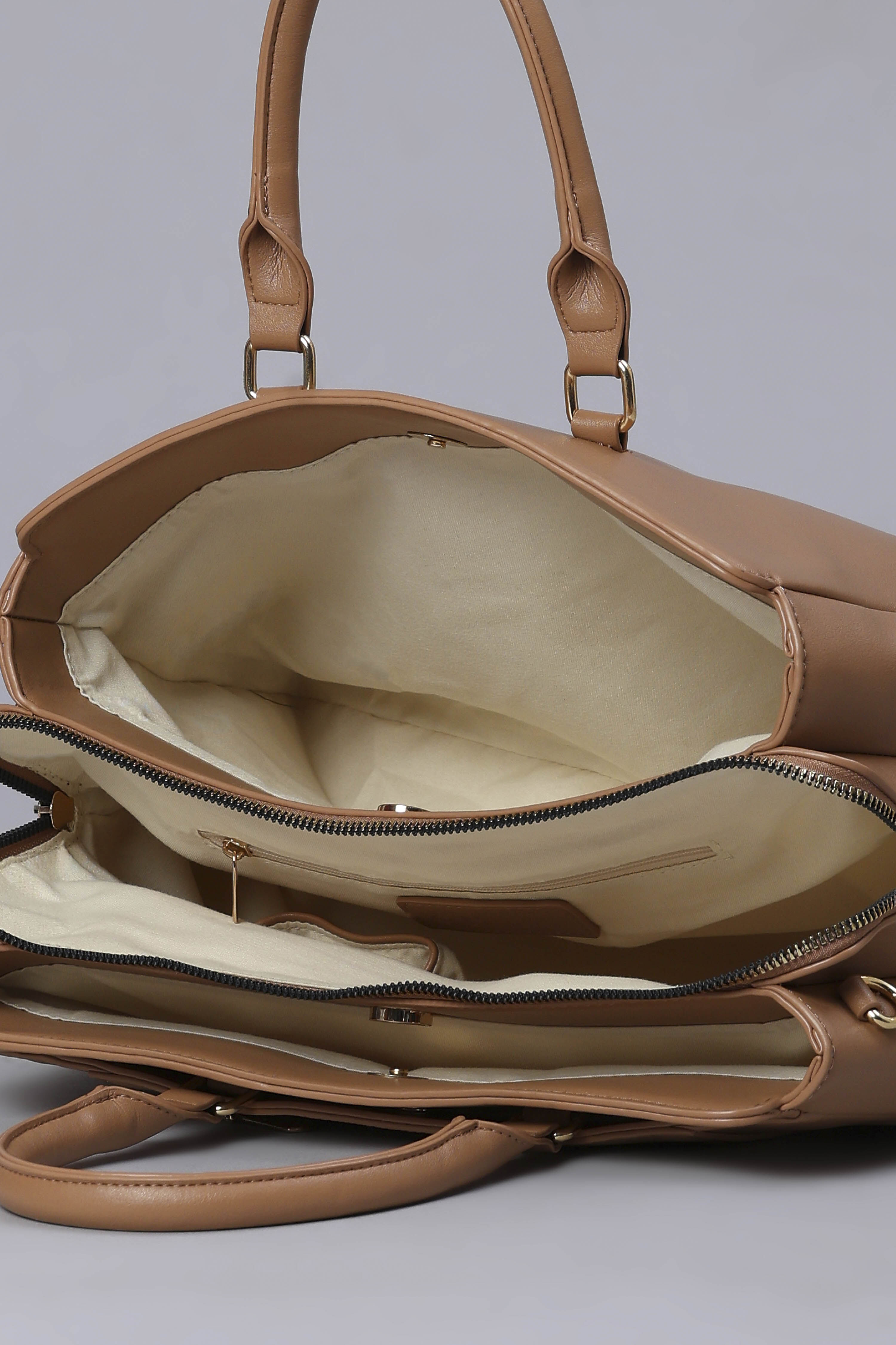 Brown PU Satchel image number 5