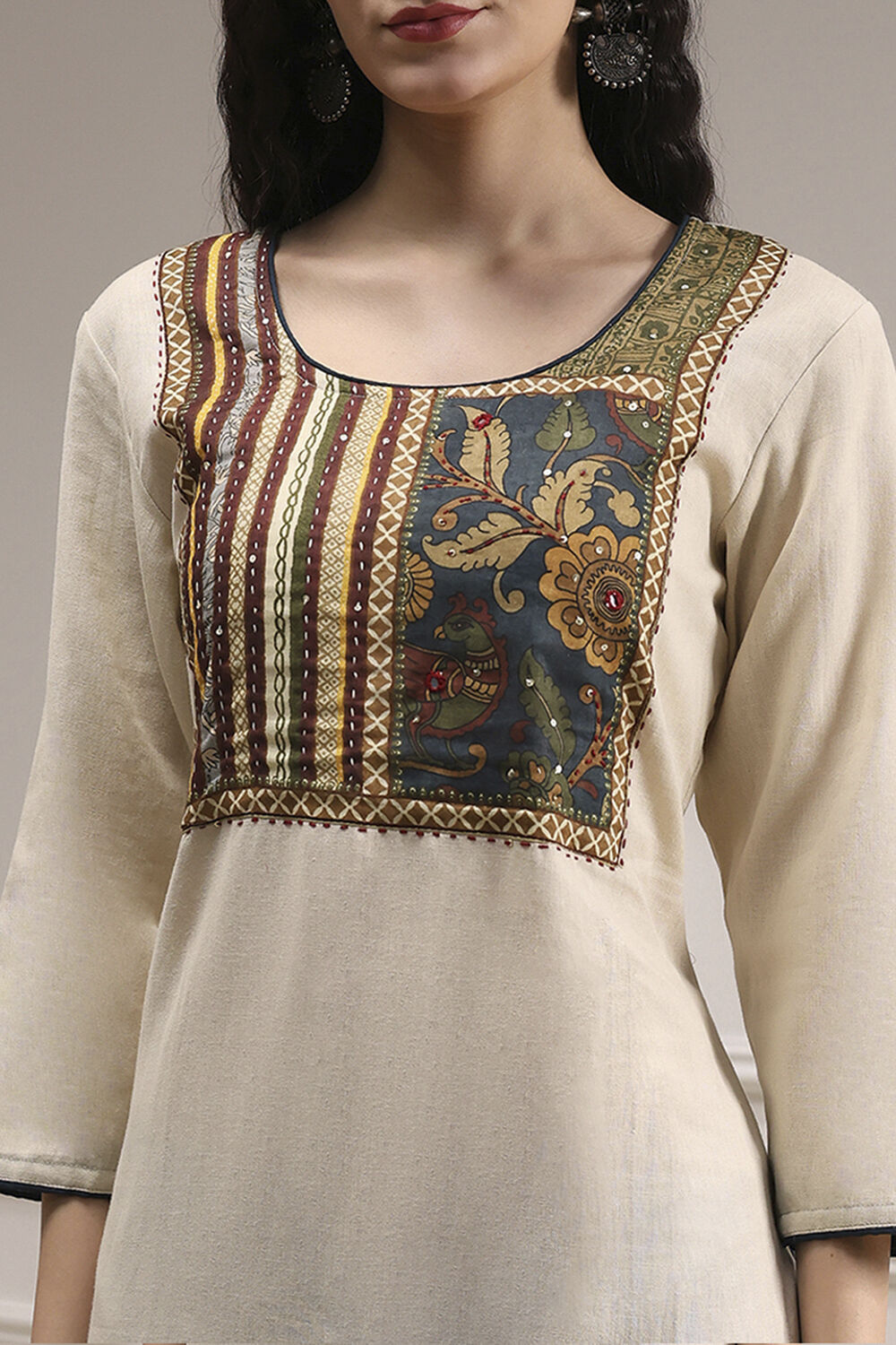 White Cotton Hand Block Print Unstitched Suit Set image number 2