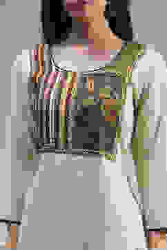 White Cotton Hand Block Print Unstitched Suit Set image number 2