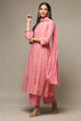 Powder Blue Cotton Blend Kalidar Kurta Palazzo Suit Set image number 5