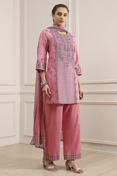 Light Pink Cotton Straight Printed Suit Set image number 5