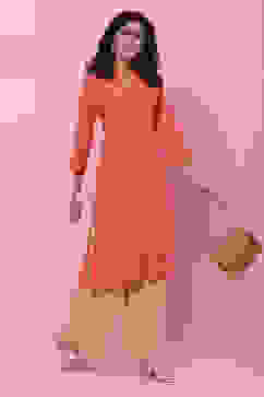 Orange Rayon Straight Kurta image number 5