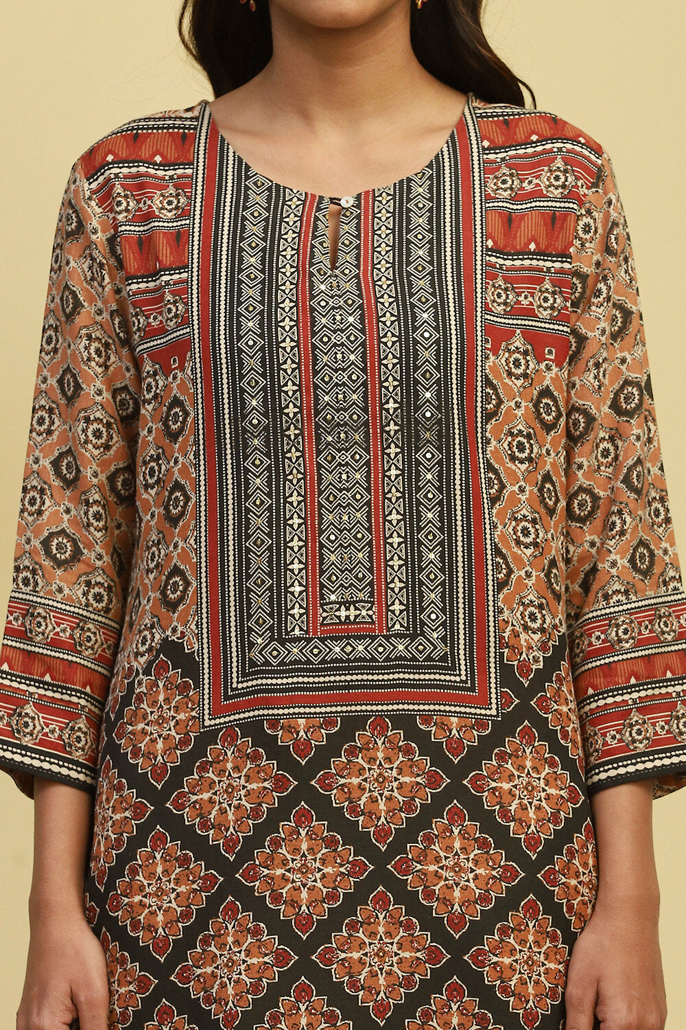 Brown Ethnic Motifs Printed Straight Kurta image number 1