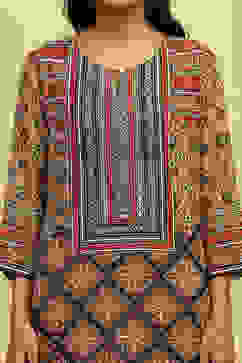 Brown Ethnic Motifs Printed Straight Kurta image number 1