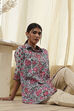 Blue and Pink Cotton Floral Shirt-Style Short Kurta image number 0