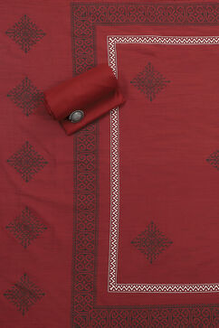 Off-White-Red Flex Hand Block Print Unstitched Suit Set image number 3