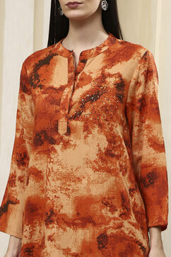 Orange Printed Straight Co-ord Set image number 1