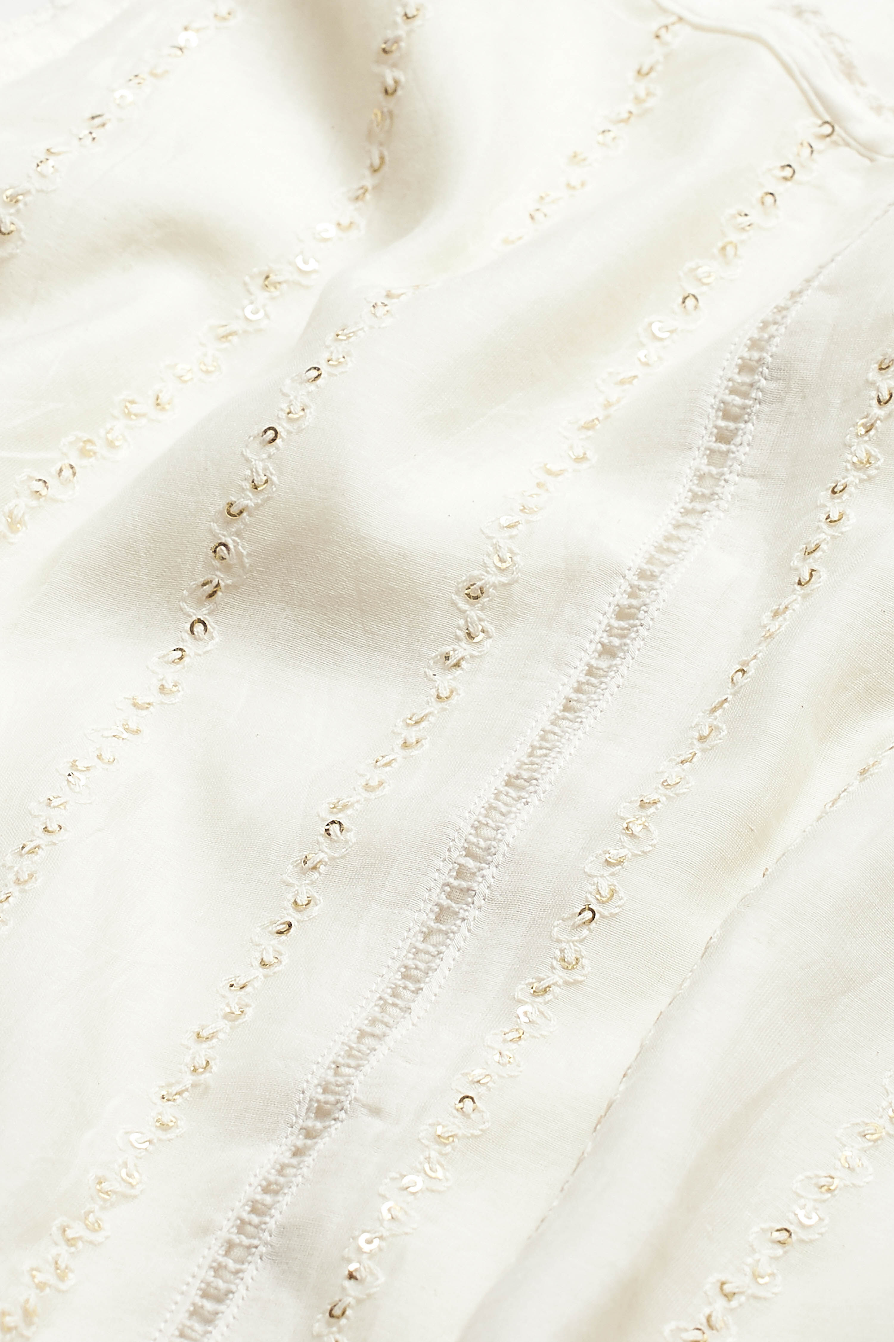 Off-White Cotton Embroidered Silk Fusion Set image number 3