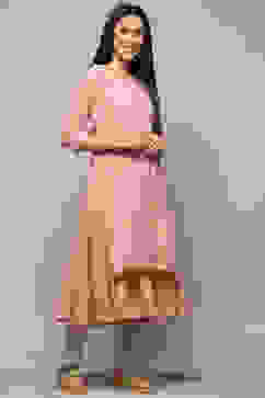 Dull Pink Polyester Blend A-Line Kurta image number 4