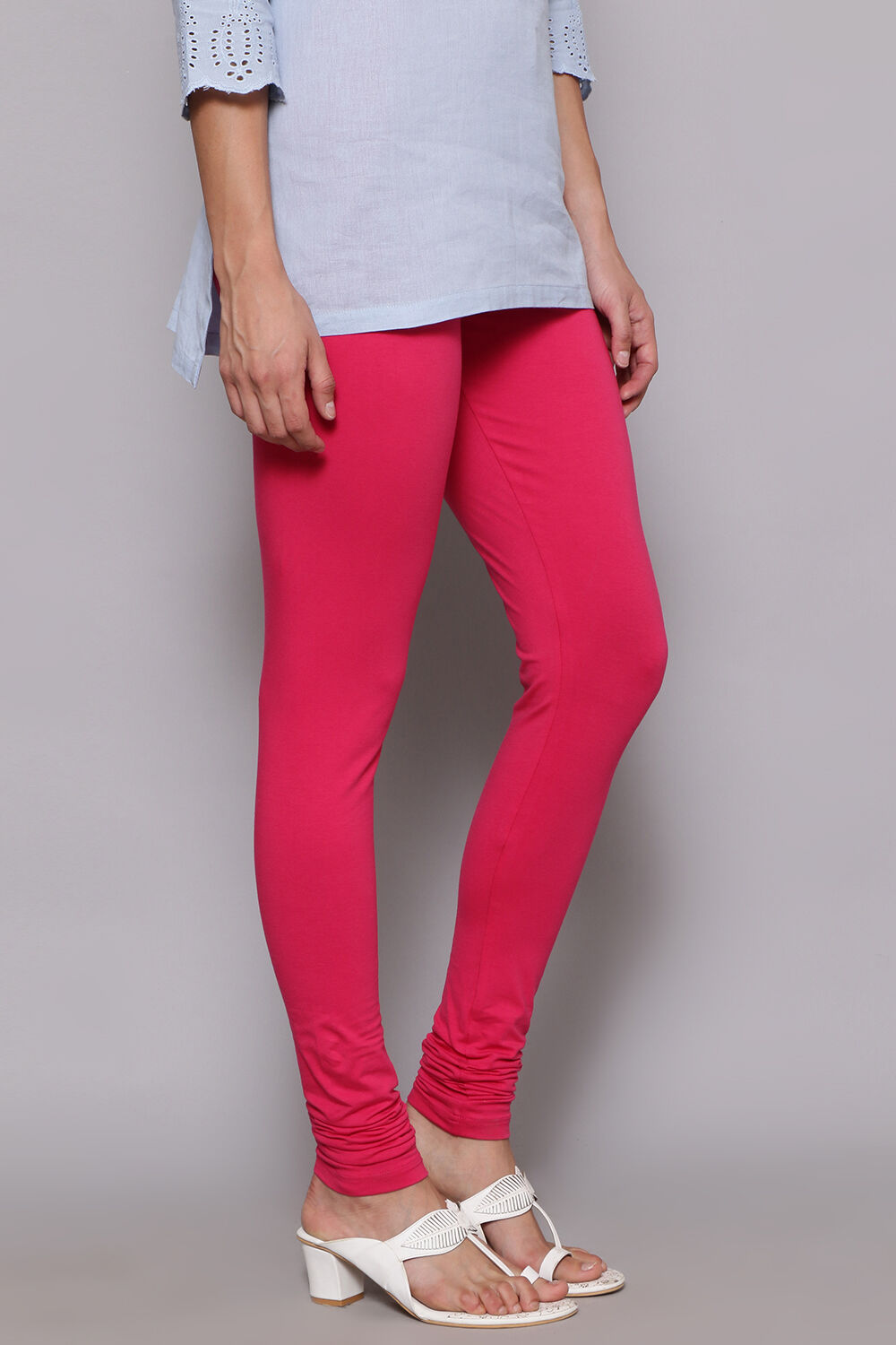 Fuchsia Cotton Blend Solid Churidar image number 2