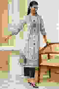 Off-White and Blue Cotton Straight Kurta image number 0