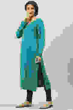 Aqua Blue Acrylic Straight Yarndyed Kurta image number 3