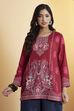 Magenta Floral Printed Straight Short Kurti image number 5