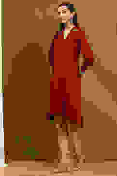 Rust Polyester Straight Kurta image number 3