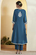 Teal Viscose Rayon Embroidered Anarkali Kurta Set image number 6