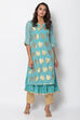 Peach Poly Metallic Cotton Flared Yarndyed Kurta image number 0