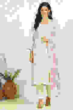 Beige Chanderi Unstitched Suit Set image number 7