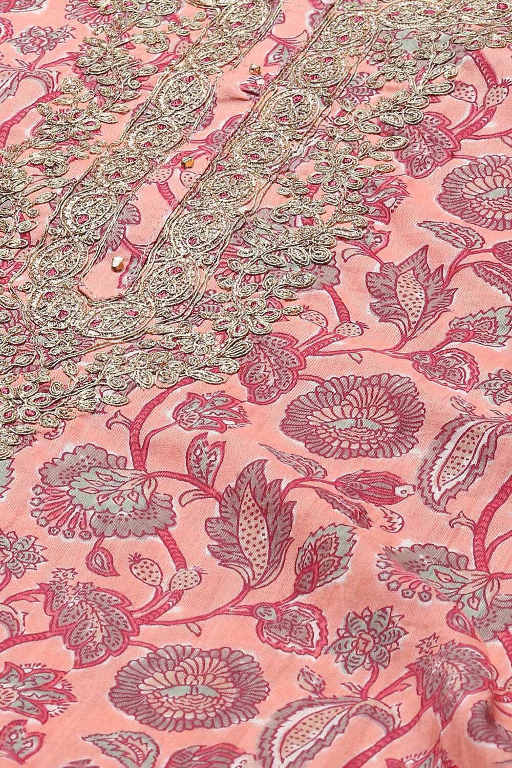 Pink Cotton Handloom Unstitched Suit Set image number 2