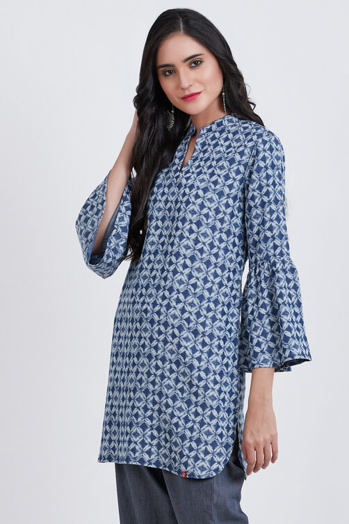 Denim Blue Cotton Straight Printed Kurta image number 2