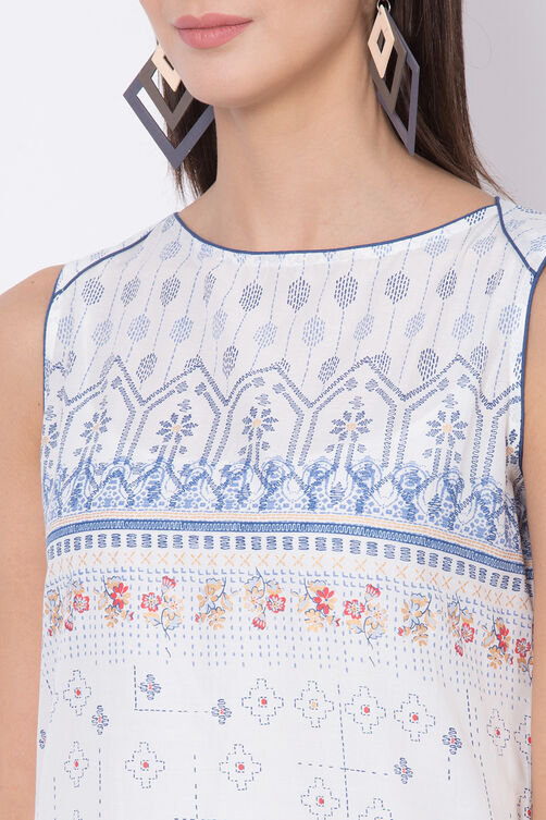 White Cotton Straight Printed Kurta image number 1