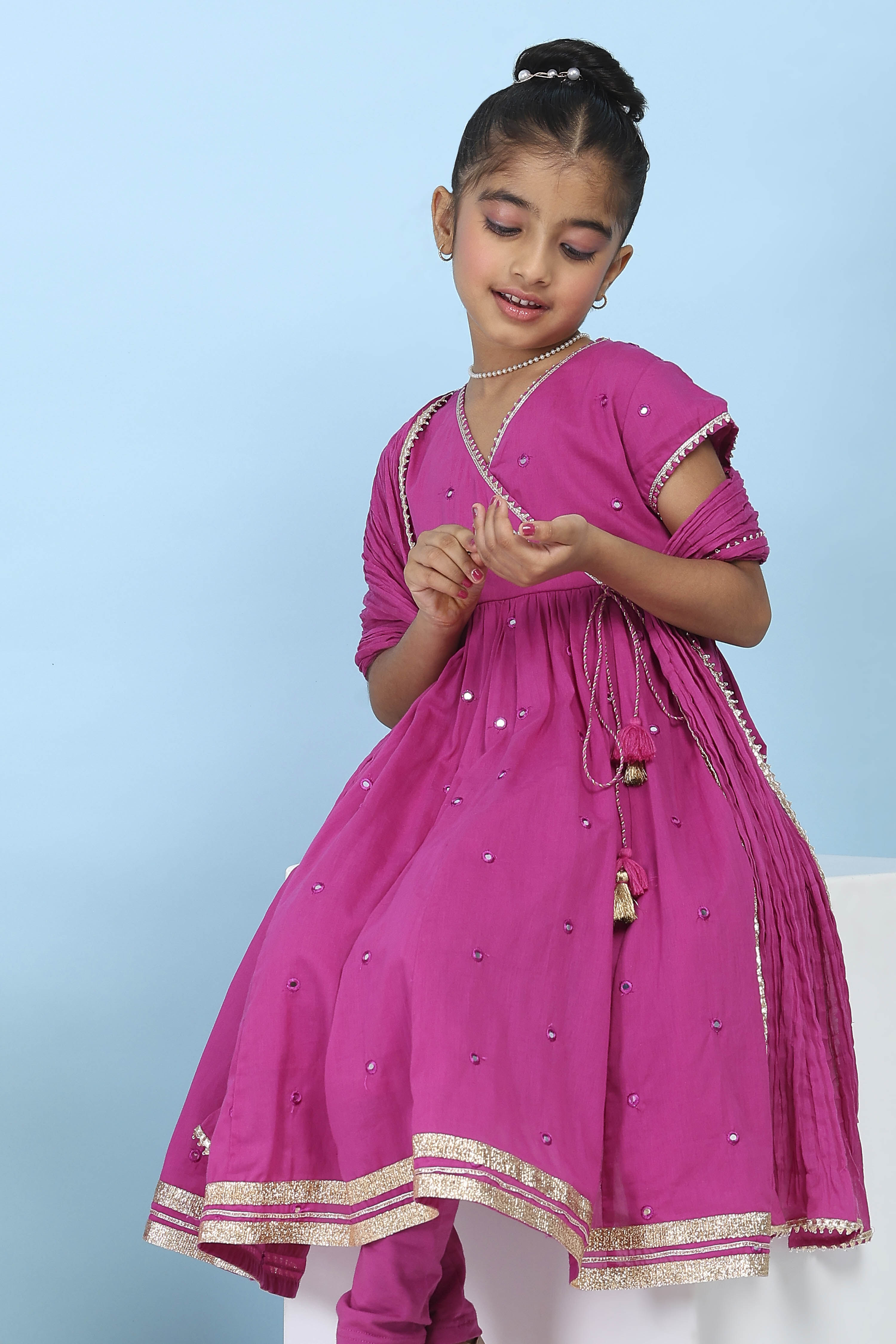 Pink Cotton Embroidered Anarkali Suit Set image number 7