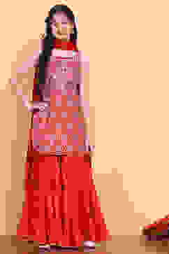 Red Printed Strappy Straight Suit Set image number 0