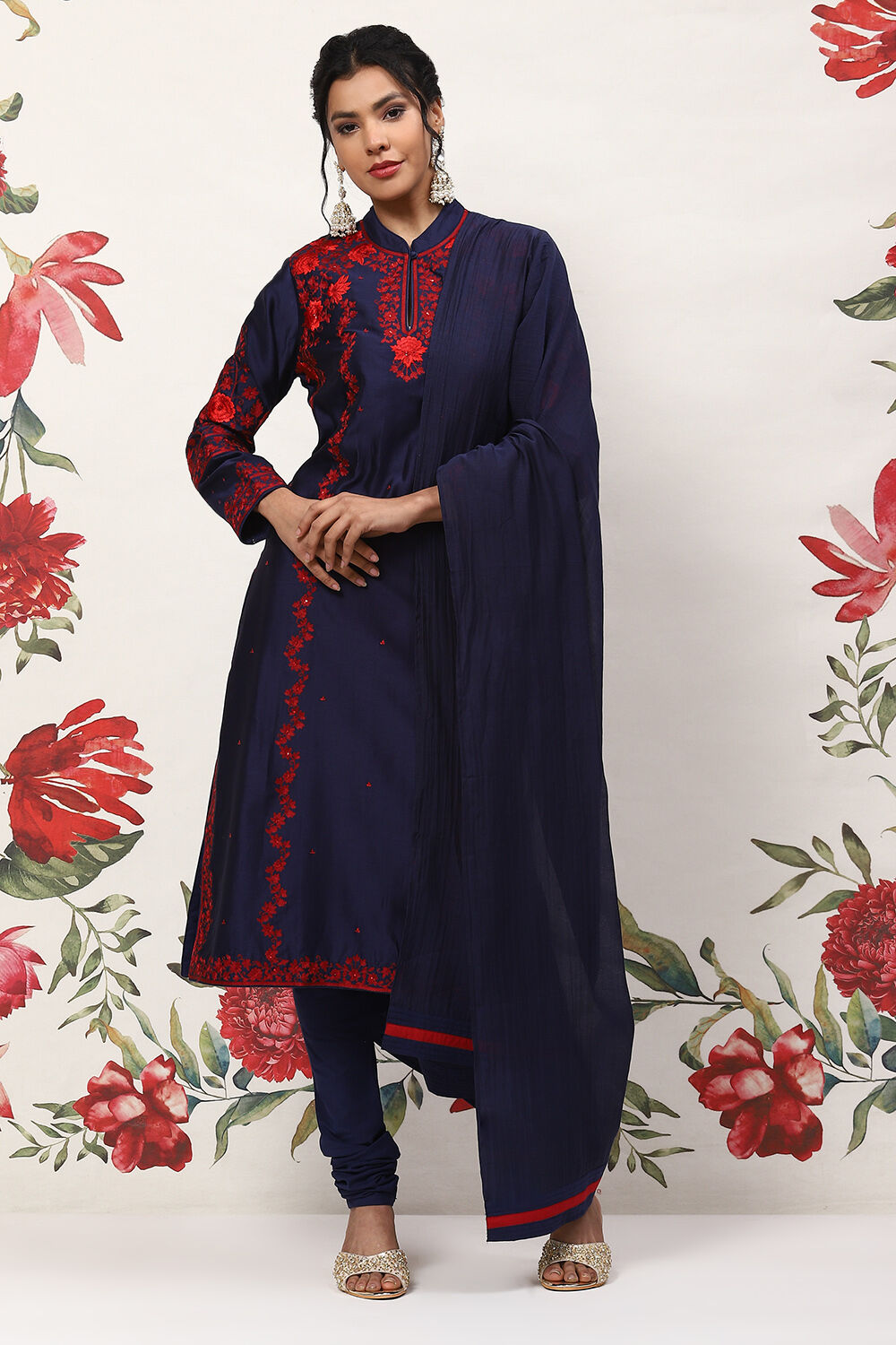 Indigo Cotton Blend Straight Kurta Suit Set image number 0