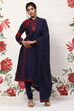 Indigo Cotton Blend Straight Kurta Suit Set image number 0