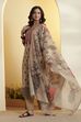 Beige Floral Motifs Poly Linen Kurta Set image number 3