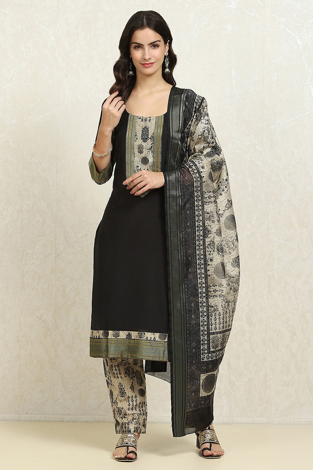 Maroon Cotton Handloom Unstitched Suit Set image number 1