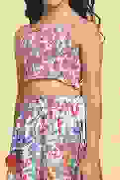 White Viscose Rayon Flared Printed Lehenga Set image number 1