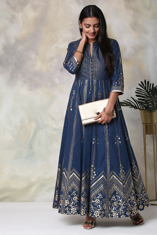 Navy Cotton Fusion Wear Dress image number 0