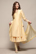 Beige Cotton Blend Embroidered Layered Suit Set