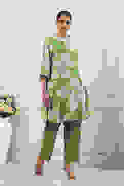 Green Chanderi Floral Straight Kurta Set image number 5