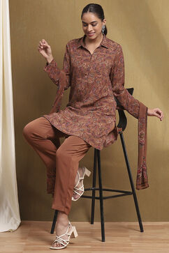 Brown Printed Straight Suit Set image number 0