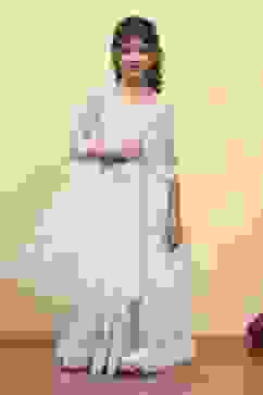 White Polyester Dyed Kalidar Lehenga Set image number 0