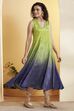 Green Chevron Printed Fit-and-Flare Dress image number 3