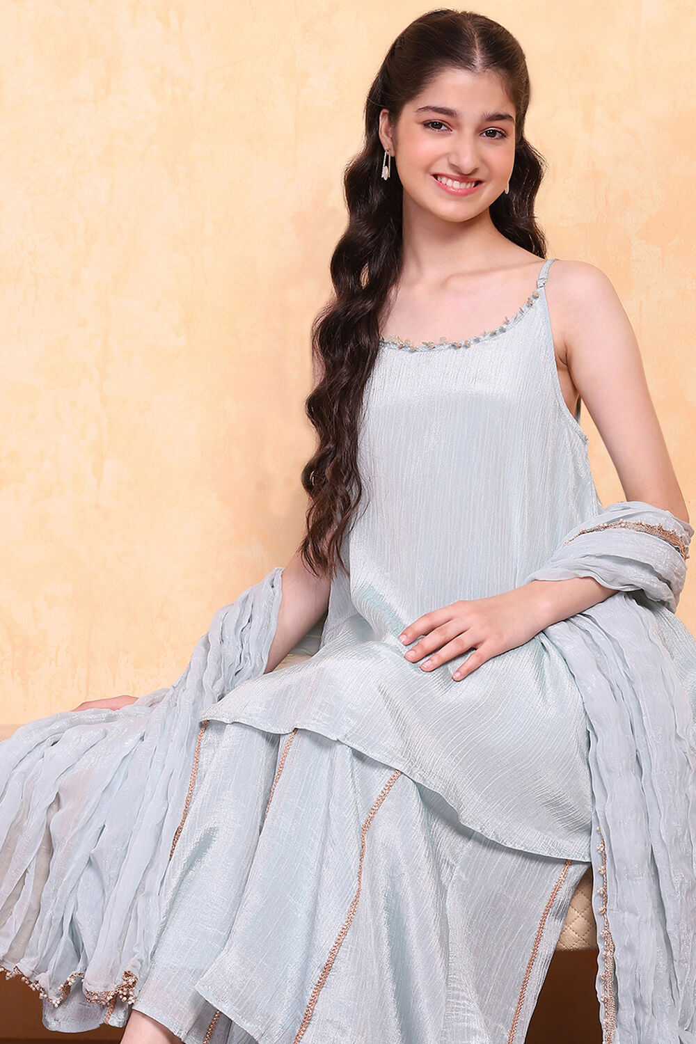 Powder Blue Solid A-Line Suit Set image number 0