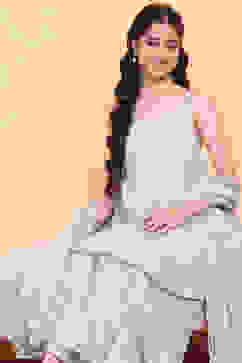 Powder Blue Solid A-Line Suit Set image number 0