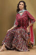 Navy Blue Viscose Floral Peplum Suit Set image number 0