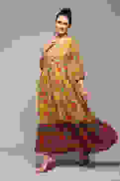 Yellow Polyester Tiered Printed Dress image number 0