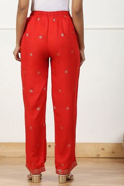 Red Printed Regular Fit Straight Pants image number 5