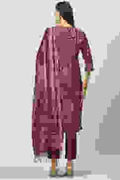 Plum Art Silk Straight Kurta Slim Pants Suit Set image number 4