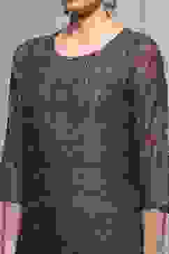 Purple Chanderi Blend Printed Embroidered Unstitched Suit Set image number 2