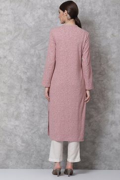 Blush Pink Cotton Straight Printed Kurta image number 4