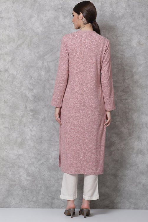 Blush Pink Cotton Straight Printed Kurta image number 4
