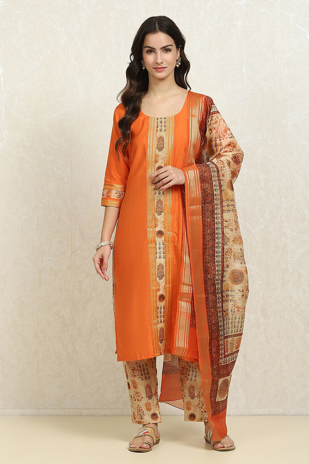 Maroon Cotton Handloom Unstitched Suit Set image number 7