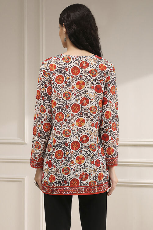 Mustard Red Polyester Straight Printed Short Kurta image number 3
