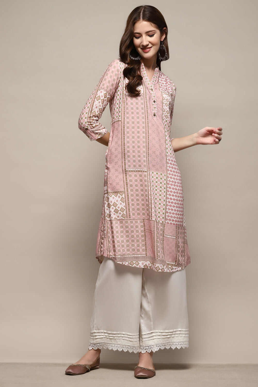 Dusty Pink Rayon Geometric Printed Straight Kurta image number 4